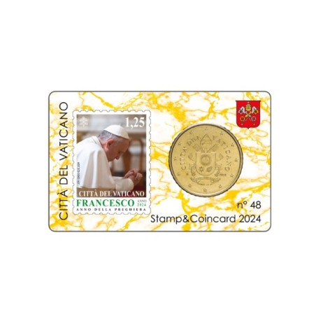 Vatican 2024- Collection complète- Coincards 50cts + timbre x 4