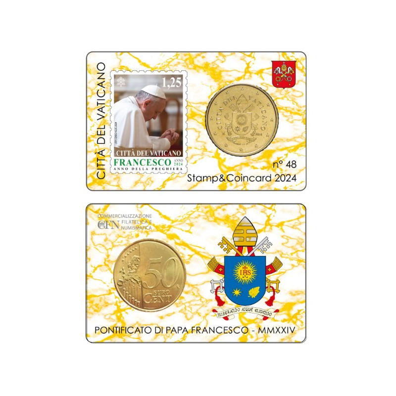 Vatican 2024- Collection complète- Coincards 50cts + timbre x 4
