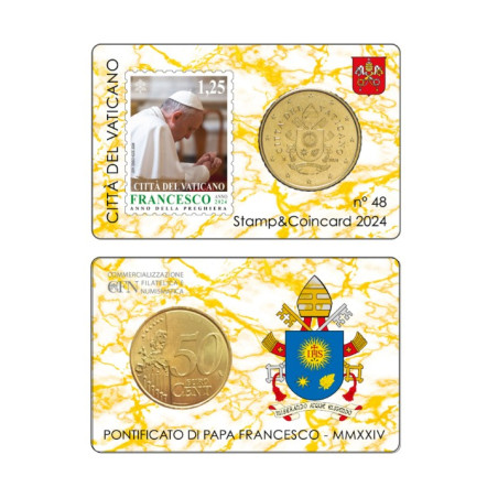 Vatican 2024- Collection complète- Coincards 50cts + timbre x 4