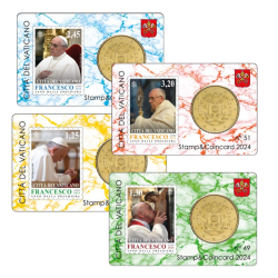 Vatican 2024- Collection complète- Coincards 50cts + timbre x 4