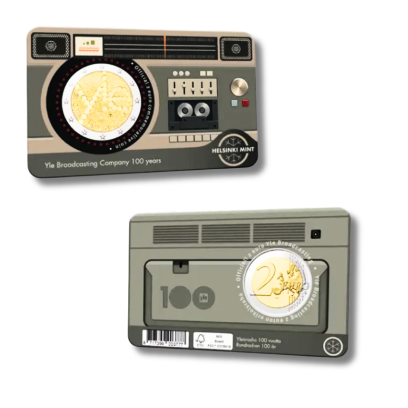 Finlande 2026 - 2 euro commémorative - 2x Coincards - Radiodiffusion-BU version EN et FI
