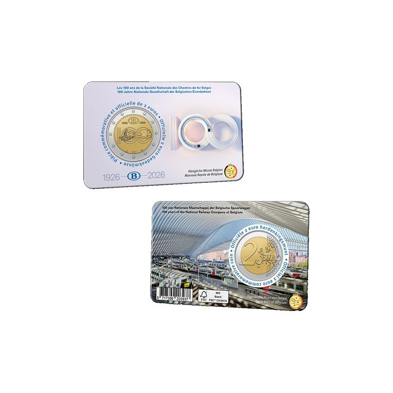 2 euros Belgique 2026 Coincard Version Gare - 100 ans de la SNCB