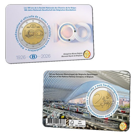 2 euros Belgique 2026 Coincard Version Gare - 100 ans de la SNCB