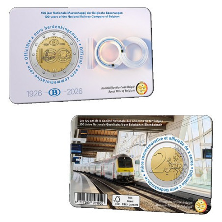 2 euros Belgique 2026 Coincard Version Train- 100 ans de la SNCB