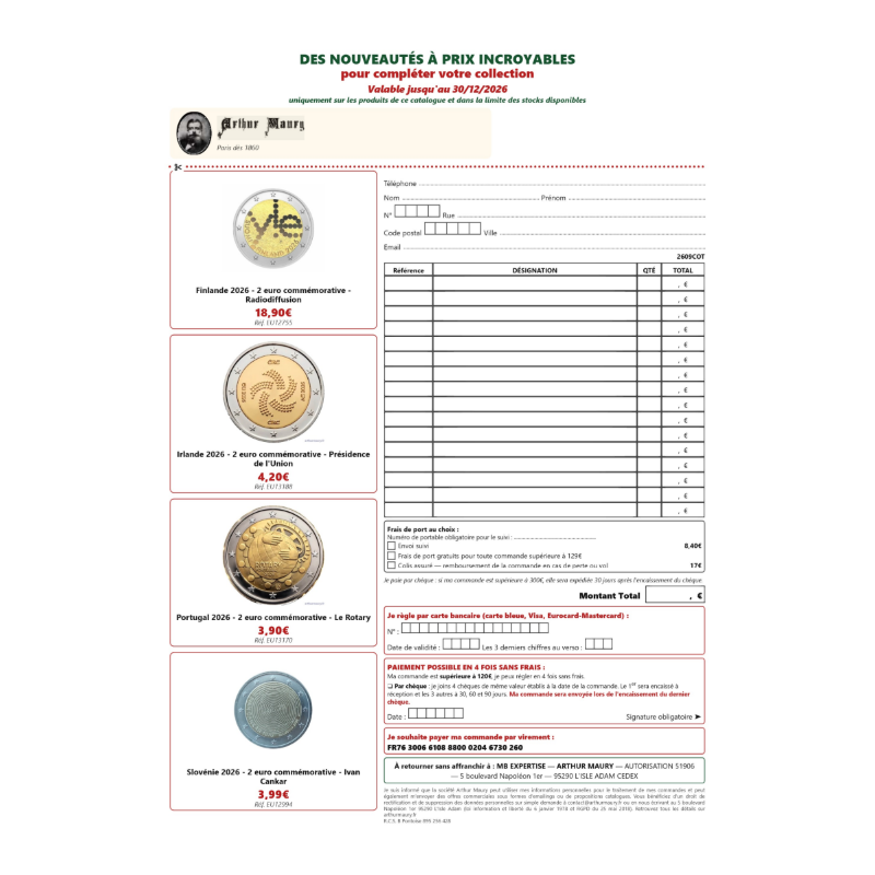 Catalogue de cotation 2 Euros UNC de 2004 à 2026