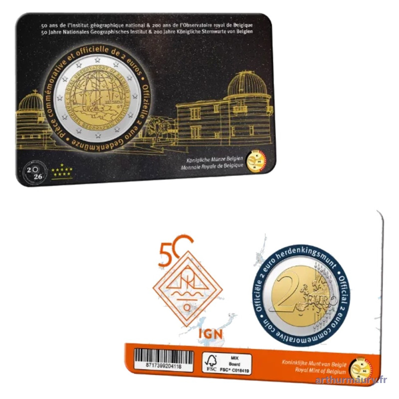 Belgique 2026 - 2x coincards 2 euro commémorative BU - Institut Géographique National et 200 ans