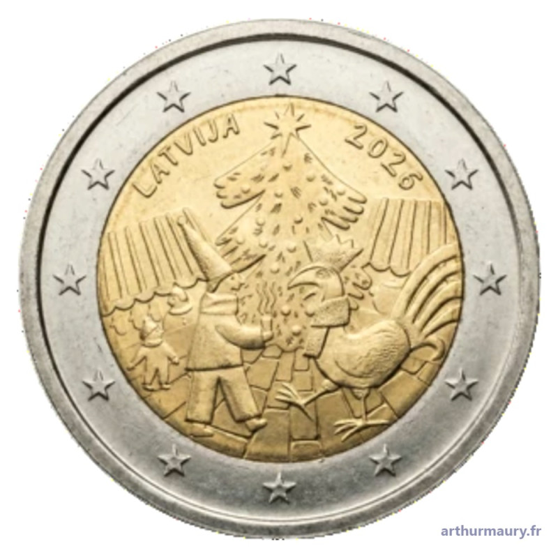 Lettonie 2026 - 2 euro commémorative - Marché de Noël - avers