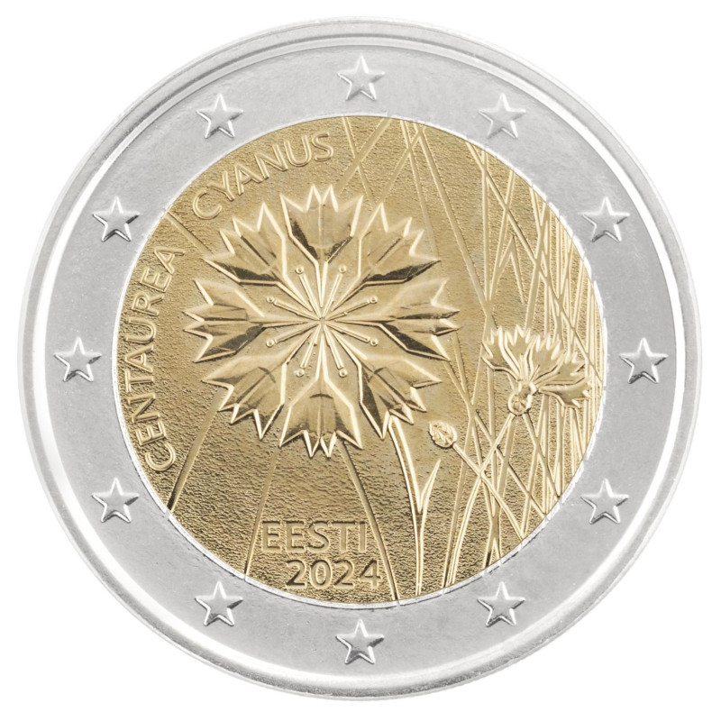 Estonie 2024 - 2 euro commémorative - Le bleuet - Rouleau de 25 pièces