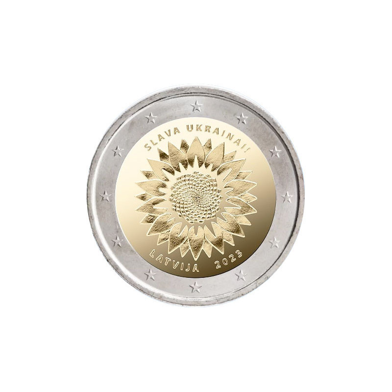 Lettonie 2023 - 2 euro commémorative Tournesols Ukrainiens - Rouleau de 25 pièces