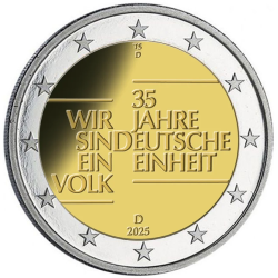 Allemagne 2025 - 2 euro commémorative - Réunification - Rouleau de 25 pièces
