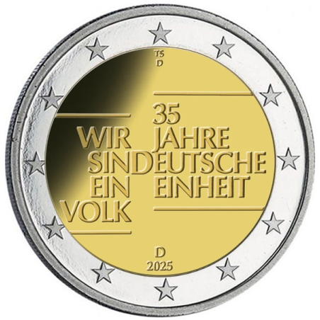 Allemagne 2025 - 2 euro commémorative - Réunification - Rouleau de 25 pièces