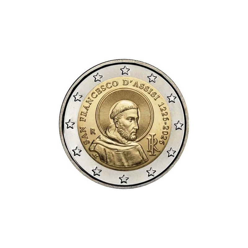 Italie 2026 - 2 euro commémorative - Saint Francois d'assis-CADEAU - Rouleau de 25 pièces