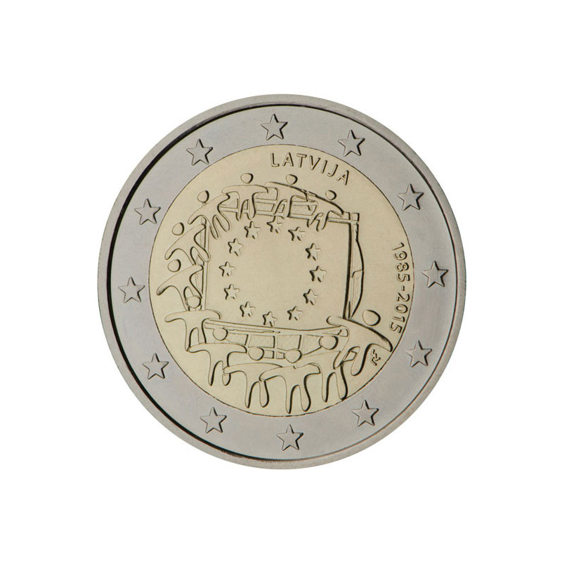 Lettonie 2015 - 2 euro commémorative 30 ans du drapeau européen - Rouleau de 25 pièces