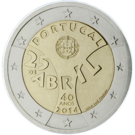 Portugal 2014 - 2 euro commémorative Révolution des -illets - Rouleau de 25 pièces