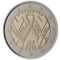 France 2014 - 2 euro commémorative SIDA - Rouleau de 25 pièces