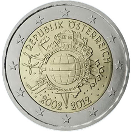 Autriche 2012 -  2 euro commémorative 10 ans de l'euro - Rouleau de 25 pièces