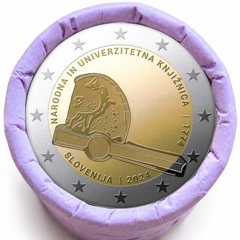 Rouleau de 25 pièces de 2 euros commémoratives – Slovénie 2024 – Bibliothèque – recto