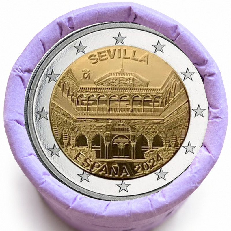 Rouleau de 25 pièces de 2 euros commémoratives – Espagne 2024 – Alcazar et l'Archivo de Indias de Séville – recto