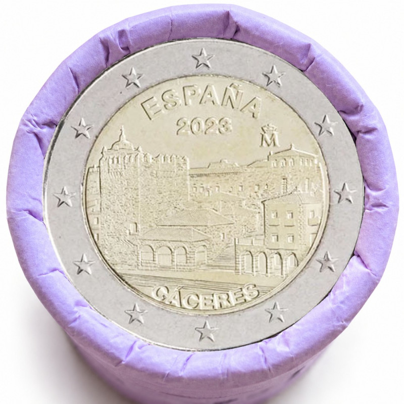 Rouleau de 25 pièces de 2 euros commémoratives – Espagne 2023 – Caceres – recto