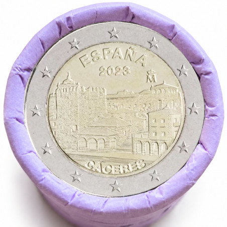 Rouleau de 25 pièces de 2 euros commémoratives – Espagne 2023 – Caceres – recto