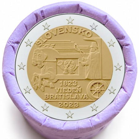 Rouleau de 25 pièces de 2 euros commémoratives – Slovaquie 2023 – Service postal express entre Vienne et Bratislava – recto