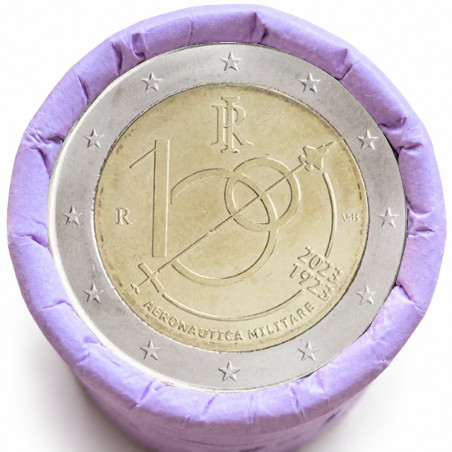 Rouleau de 25 pièces de 2 euros commémoratives – Italie 2023 – Aeronotica – recto