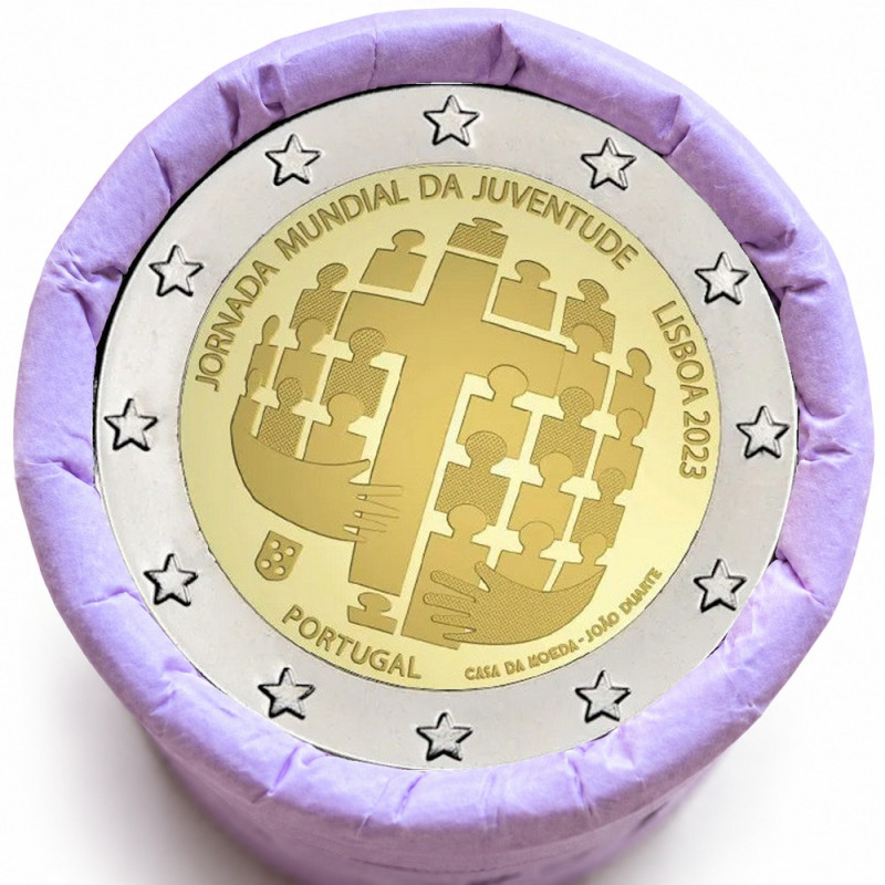 Rouleau de 25 pièces de 2 euros commémoratives – Portugal 2023 – Journée mondiale de la jeunesse Lisbonne UNC – recto