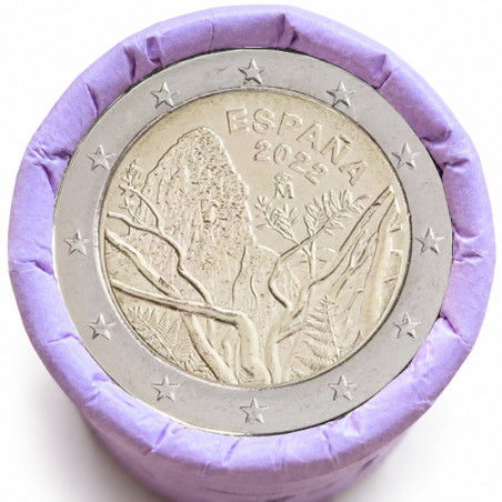 Rouleau de 25 pièces de 2 euros commémoratives – Espagne 2022 – Parc Garajonay – recto