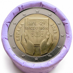 Rouleau de 25 pièces de 2 euros commémoratives – Espagne 2026 – handicap et inclusion – recto