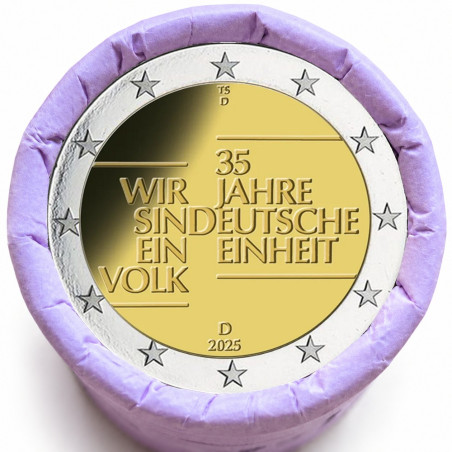 Rouleau de 25 pièces de 2 euros commémoratives – Allemagne 2025 – Réunification – recto