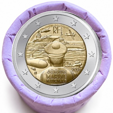 Rouleau de 25 pièces de 2 euros commémoratives – France 2026 – UNC – "Marine Nationale" – recto