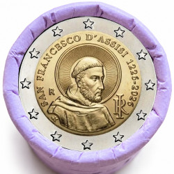 Rouleau de 25 pièces de 2 euros commémoratives – Italie 2026 – Saint Francois d'assis – recto