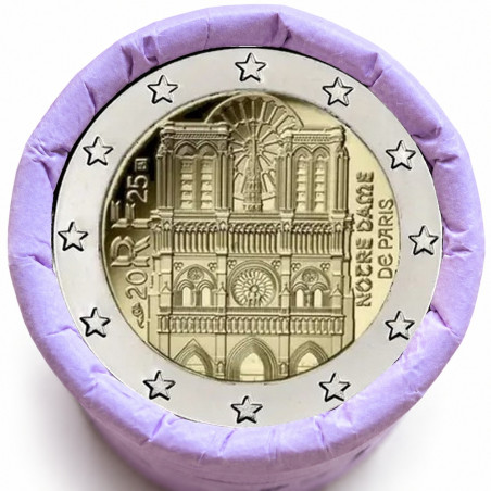 Rouleau de 25 pièces de 2 euros commémoratives – France 2025 – UNC – "Notre Dame de Paris" – recto