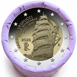 Rouleau de 25 pièces de 2 euros commémoratives – Italie 2025 – Vespucci – recto