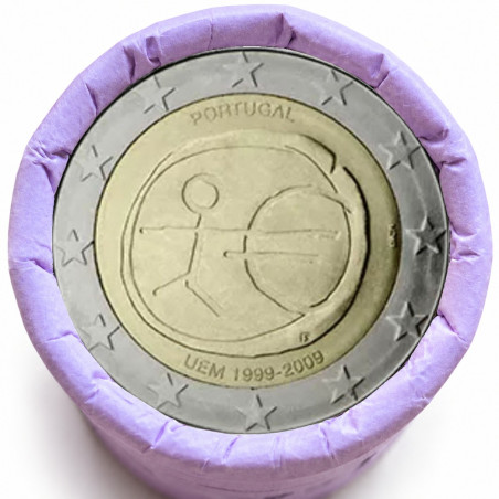 Rouleau de 25 pièces de 2 euros commémoratives – Portugal 2009 – 10 ans de la zone euro – recto