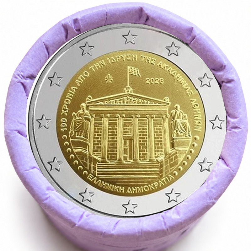 Rouleau de 25 pièces de 2 euros commémoratives – Grèce 2026 – Académie d'Athènes – recto