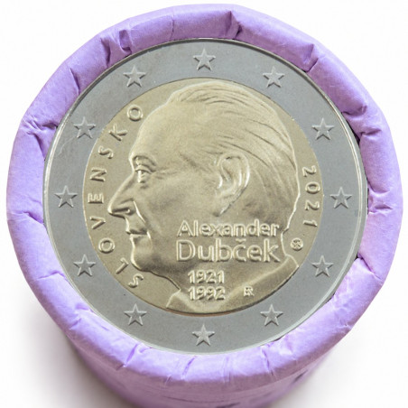 Rouleau de 25 pièces de 2 euros commémoratives – Slovaquie 2021 – Dubcek – recto