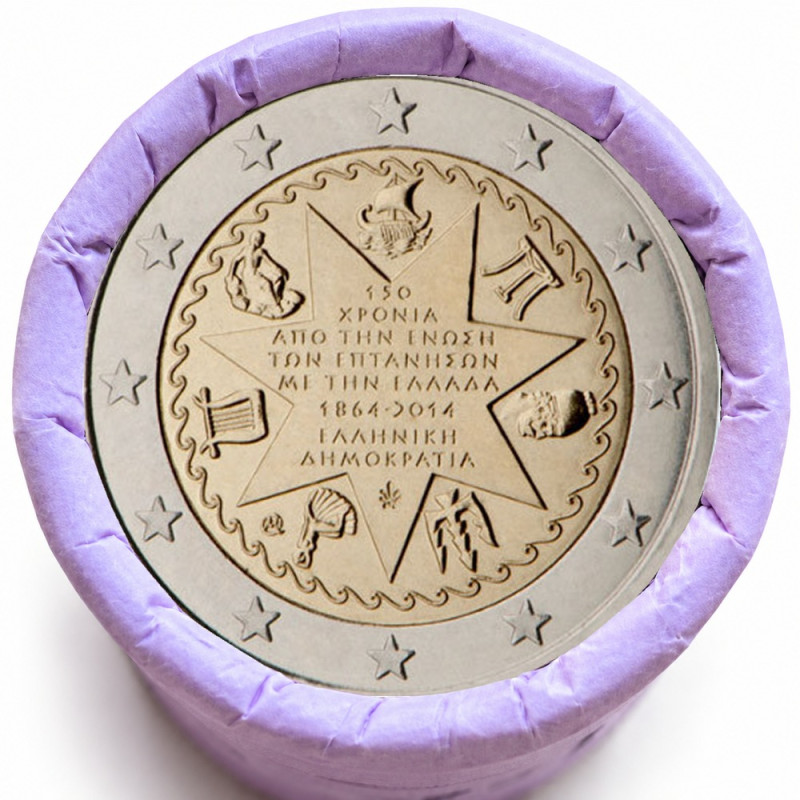 Rouleau de 25 pièces de 2 euros commémoratives – Grèce 2014 – Iles Ioniennes – recto