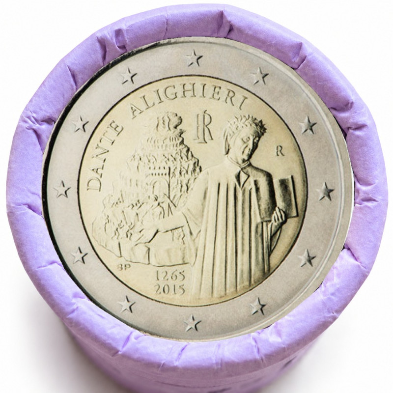 Rouleau de 25 pièces de 2 euros commémoratives – Italie 2015 – DANTE – recto