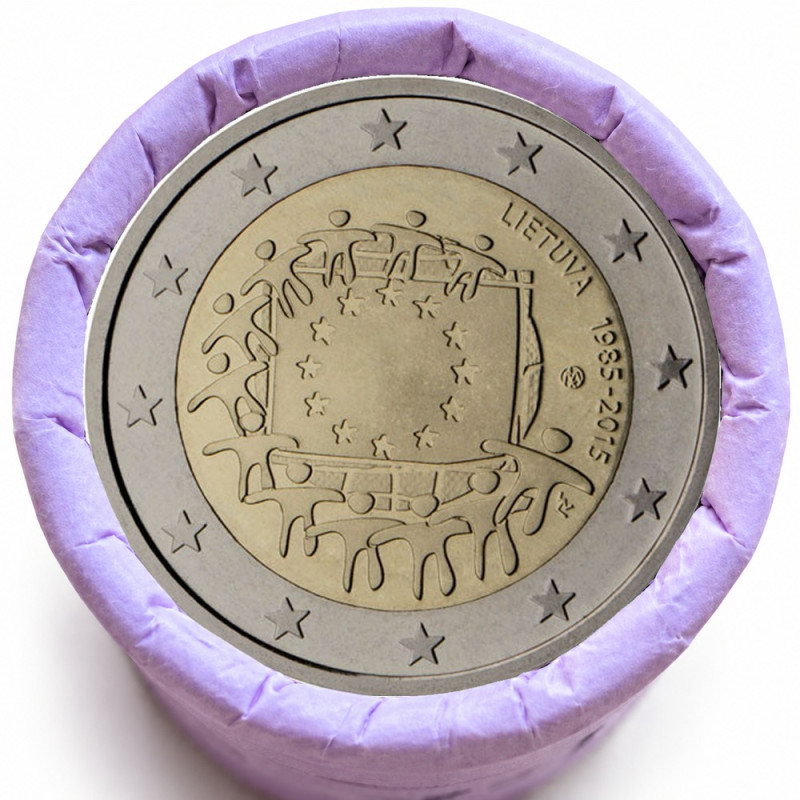 Rouleau de 25 pièces de 2 euros commémoratives – Lituanie 2015 – 30 ans du drapeau européen – recto