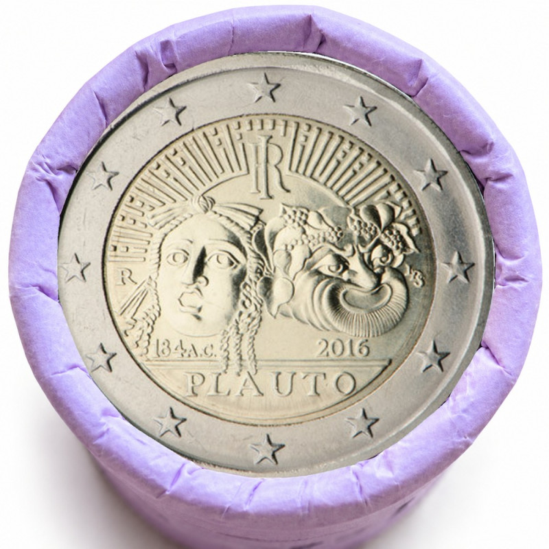 Rouleau de 25 pièces de 2 euros commémoratives – Italie 2016 – Plaute – recto