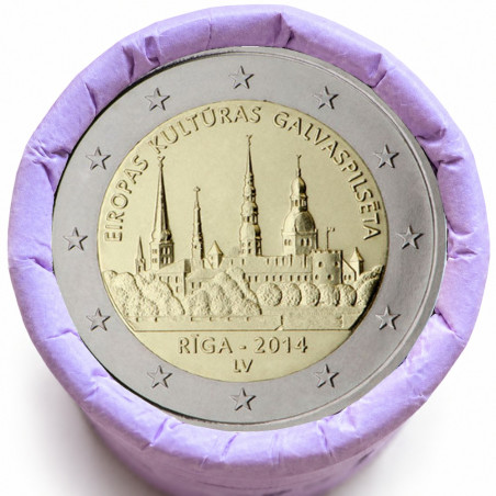 Rouleau de 25 pièces de 2 euros commémoratives – Lettonie 2014 – Riga – recto