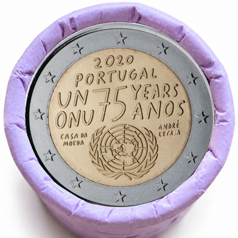 Rouleau de 25 pièces de 2 euros commémoratives – Portugal 2020 – ONU – recto