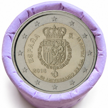 Rouleau de 25 pièces de 2 euros commémoratives – Espagne 2018 – Roi Felipe – recto