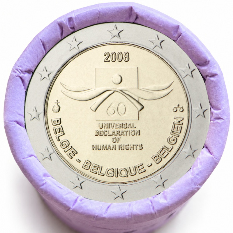 Rouleau de 25 pièces de 2 euros commémoratives – Belgique 2008 – recto