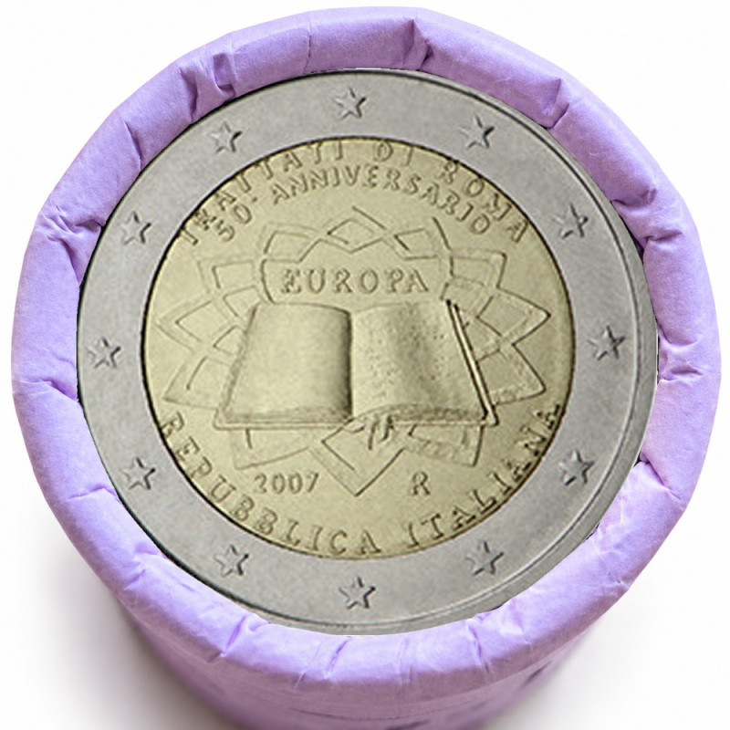 Rouleau de 25 pièces de 2 euros commémoratives – Italie 2007 – Traité de Rome – recto