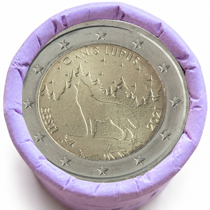 Rouleau de 25 pièces de 2 euros commémoratives – Estonie 2021 – Loup – recto