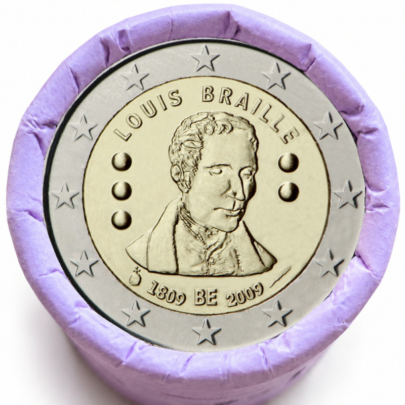 Rouleau de 25 pièces de 2 euros commémoratives – Belgique 2009 – recto
