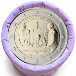 Rouleau de 25 pièces de 2 euros commémoratives – Italie 2018 – Constitution – recto