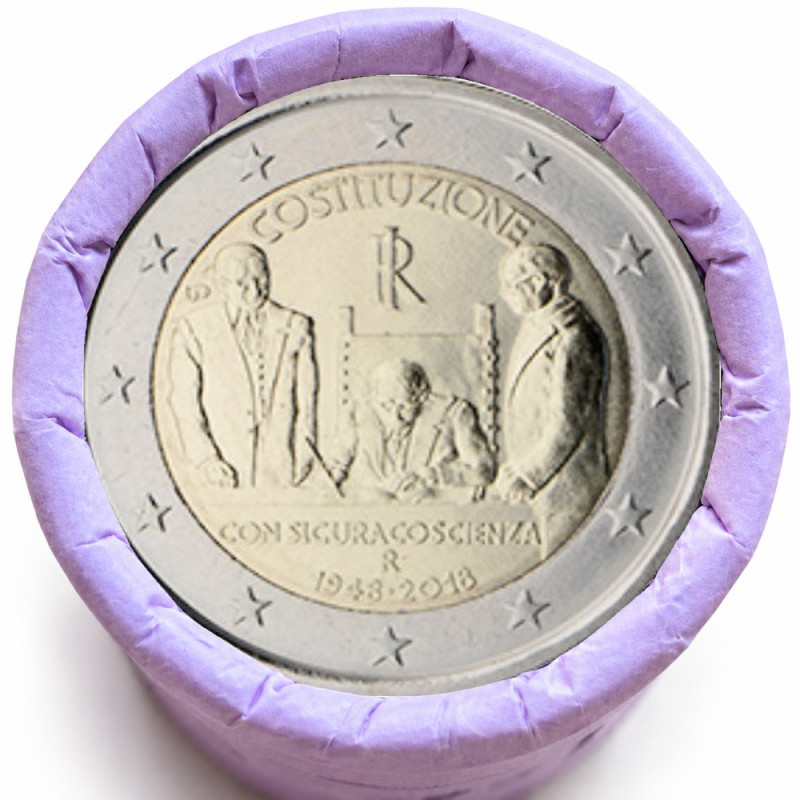 Rouleau de 25 pièces de 2 euros commémoratives – Italie 2018 – Constitution – recto